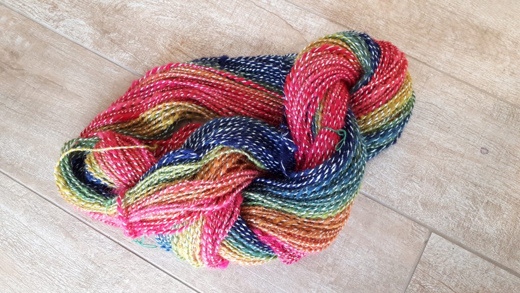 a skein of rainbow alpaca/silk